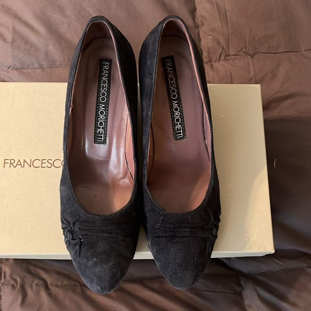 Francesco Morichetti Blue Suede Pumps “Camoscio” style in Box